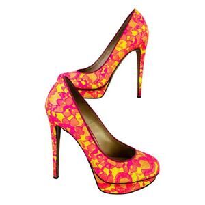 Nicholas Kirkwood Neon Pink Yellow Lace Platform 36.5 Pump 80's Bright Dance Y2K
